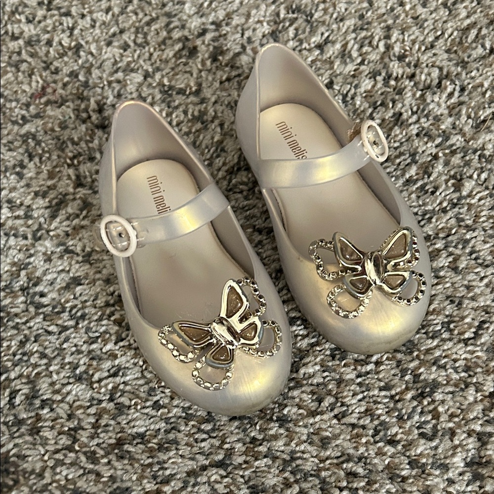 Mini Melissa Metallic Kids Dress Shoes with Butterfly Accent
